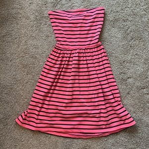 Pink and Navy Striped Strapless Sundress